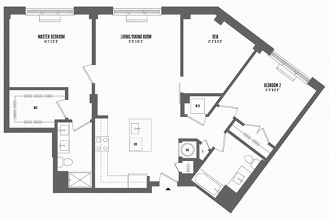 Floor plan for 2 beds, 2 baths, 1258 sqft